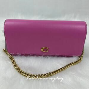 Coach Evie Long Wallet With Chain Crossbody In Leather/Brass/Fuchsia CW586 NWT